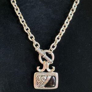 Premier Designs Steampunk Silver Tone and Black Resin Pendant Necklace